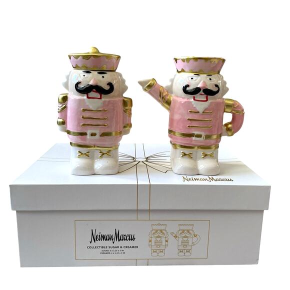 NEW Neiman Marcus Pink Nutcracker Ceramic Sugar & Creamer 2pk Christmas Holiday - Picture 2 of 16